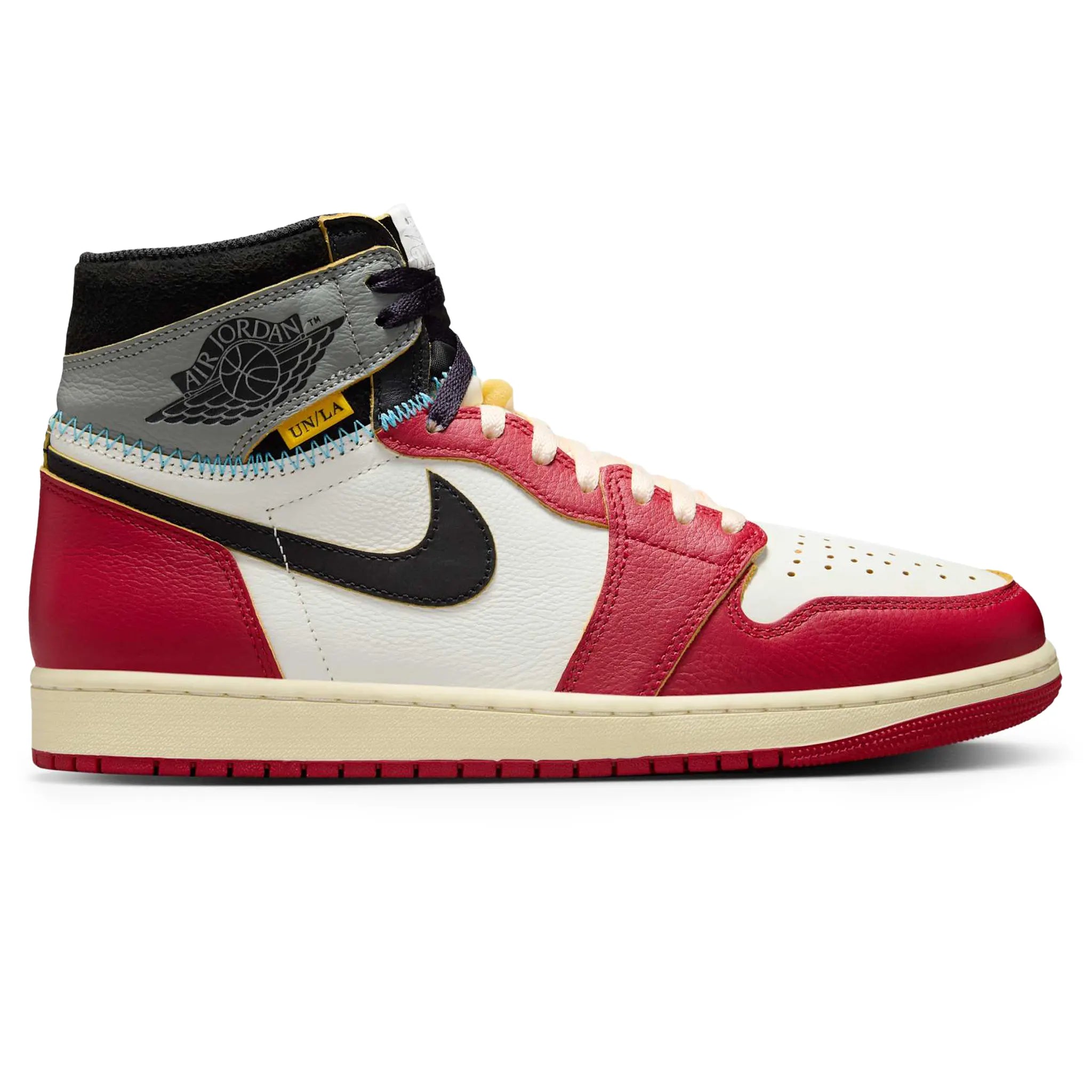 Side view of Union LA x Air Jordan 1 Retro High OG SP Chicago Shadow HV8563-600